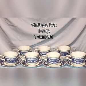 Vintage Royal USA Hampshire Blue & White Ironstone Tea Cup & Saucer